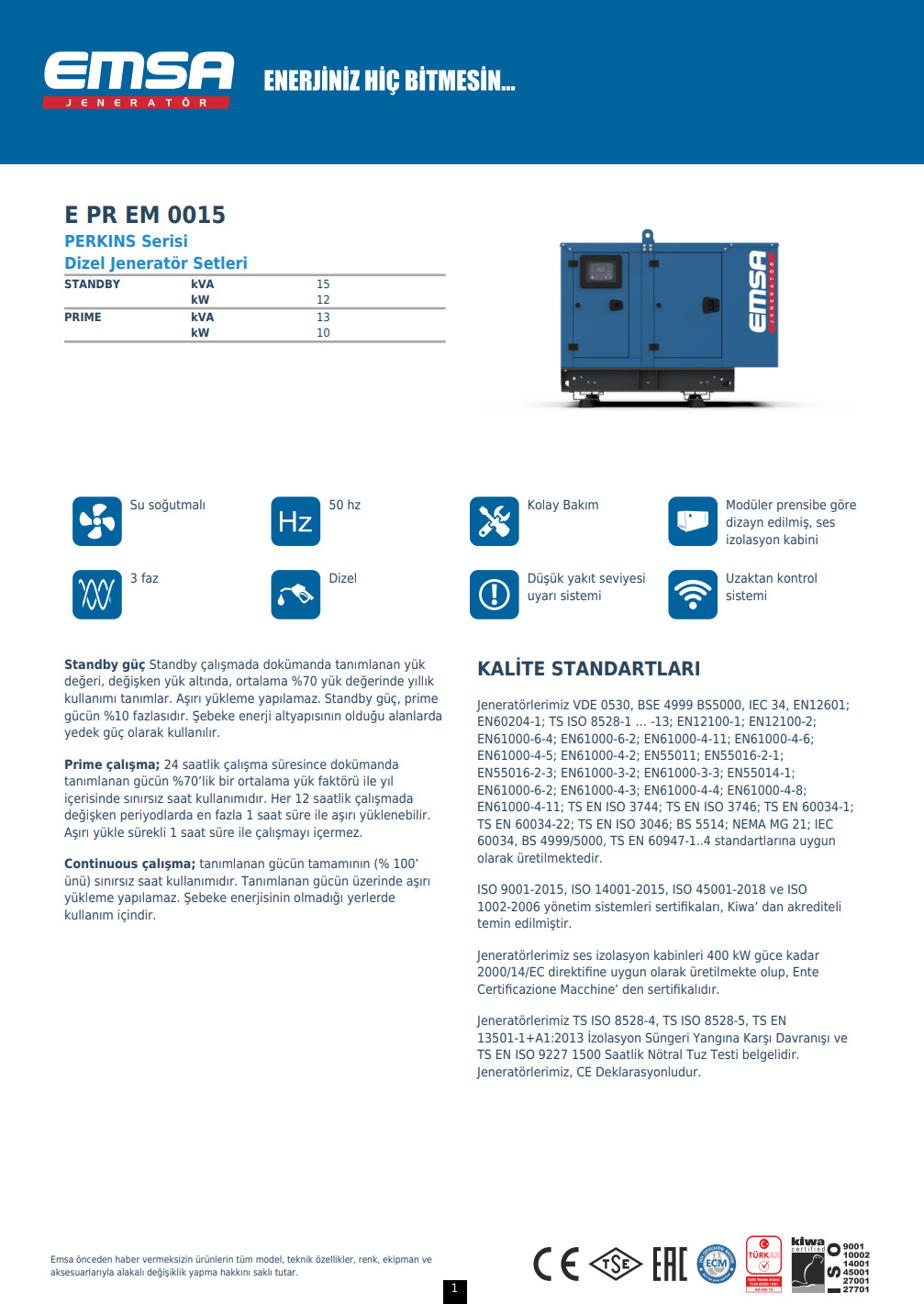 15 kVA Dizel Jeneratör Seti - E PR EM 0015