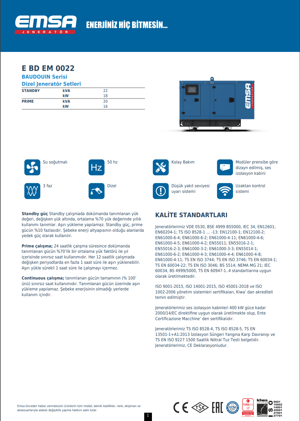 22 kVA Dizel Jeneratör Seti - E BD EM 0022
