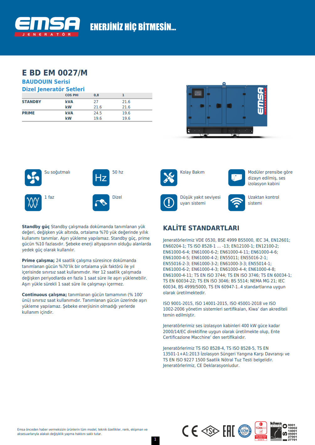 27 kVA Dizel Jeneratör Seti - E BD EM 0027/M